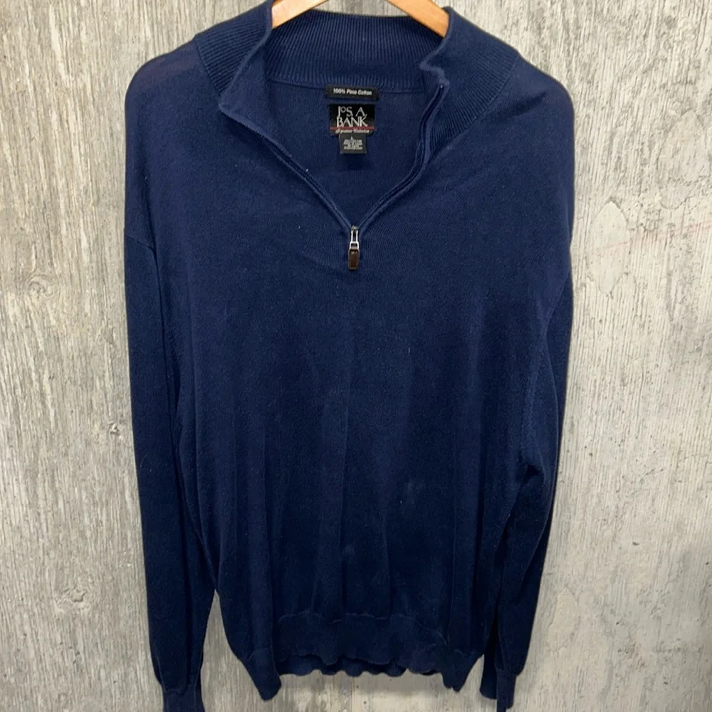 Jos.‎ A. Bank 100% Pima Cotton Long Sleeve Blue 1/4 Zip Sweater- Large